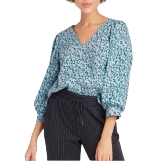 A NEW DAY Floral Blouse Puff Sleeves blue small - Picture 1 of 7